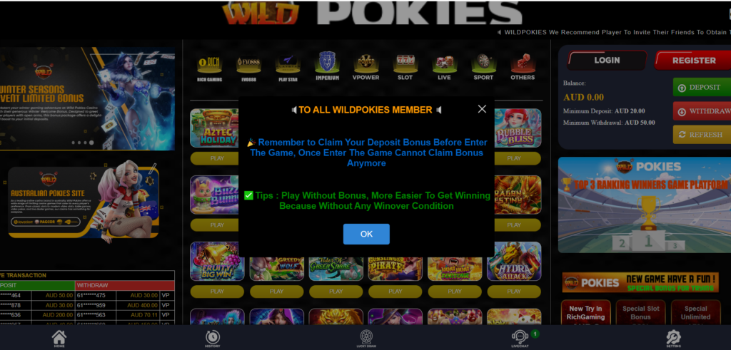 Wild Pokies Casino screenshot