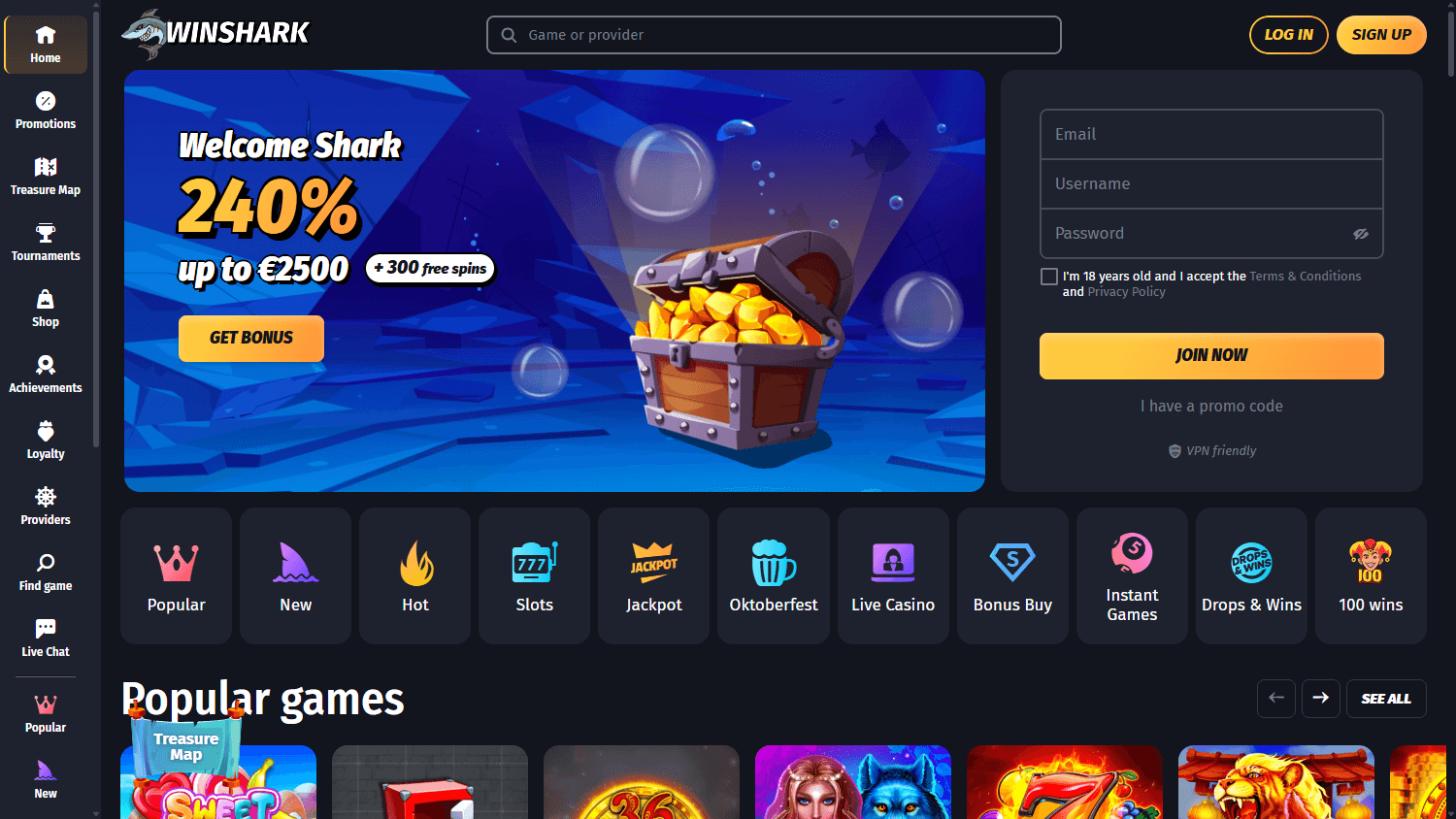 Winshark Casino screenshot